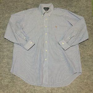 Ralph Lauren Button Down Shirt Mens Large Blue Striped Yarmouth Pony Casual